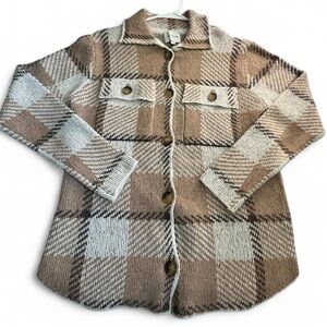 Pink Rose Knit Cardigan in Brown and Cream